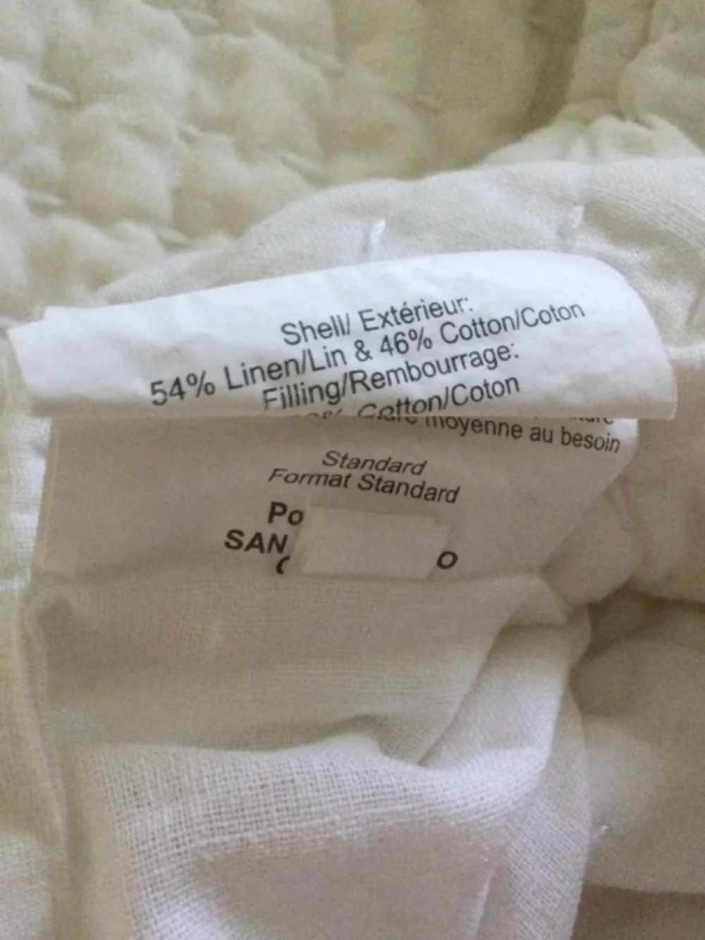 Pottery Barn Quilted Linen Blend Pillow Sham Standard soft white